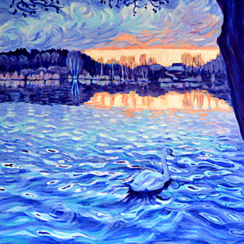 Malerei mit dem Titel "Swan 8" von Eva Carty, Original-Kunstwerk, Acryl Auf Keilrahmen aus Holz montiert