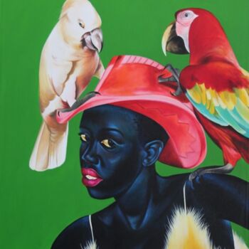 Peinture intitulée "Parrot girl" par Ley Mboramwe, Œuvre d'art originale, Acrylique