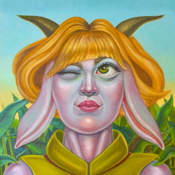 Painting titled "Annette" by Wiccatori, Original Artwork, Oil Mounted on Wood Stretcher frame
