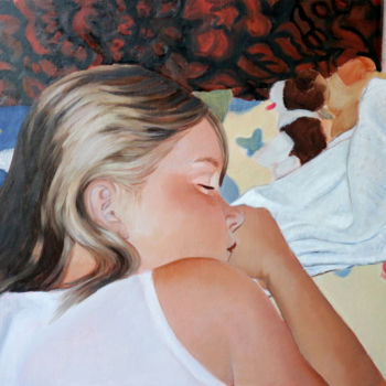 Painting titled "Sleeping girl" by Wieslawa Nowicka (wiwnow), Original Artwork, Oil