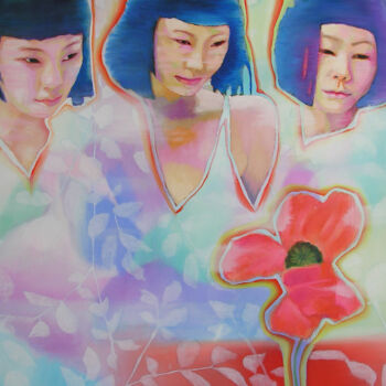 Painting titled "Trois Japonaises En…" by Wilhelm Sommer, Original Artwork, Oil Mounted on Wood Panel