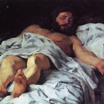 Картина под названием "Jésus descendu de l…" - Wilhelm Trübner, Подлинное произведение искусства, Масло