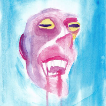 Painting titled "Pink Head" by Wilhelm Nosferatu, Original Artwork, Watercolor