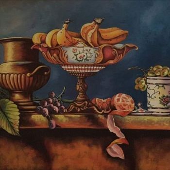 Pintura intitulada "Bodegon con frutero" por Wilkins Terrero, Obras de arte originais, Acrílico