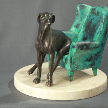 Γλυπτική με τίτλο "Rex in his Chair" από Willem Botha, Αυθεντικά έργα τέχνης, Μπρούντζος