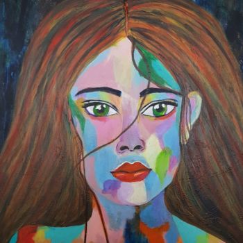 Pittura intitolato "Colorful woman 02" da Willemijn Mensens, Opera d'arte originale, Acrilico
