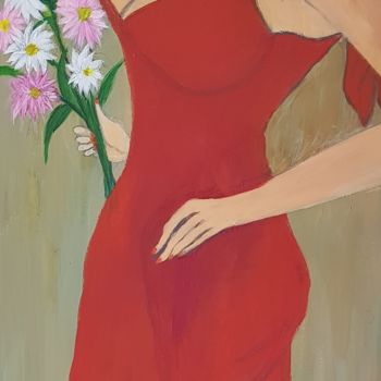 Malerei mit dem Titel "The Lady in Red wit…" von Willemijn Mensens, Original-Kunstwerk, Acryl