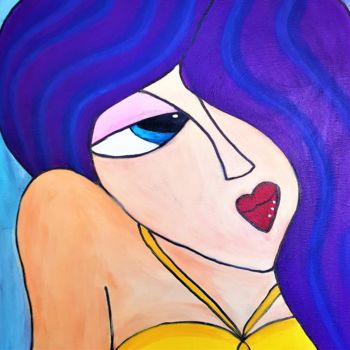 Painting titled "Thinking about it" by Willemijn Mensens, Original Artwork, Acrylic