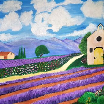 Schilderij getiteld "Lavender Fields For…" door Willemijn Mensens, Origineel Kunstwerk, Acryl