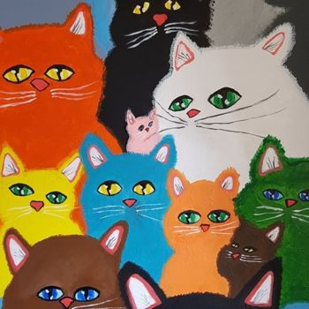 Painting titled "The cat's family" by Willemijn Mensens, Original Artwork