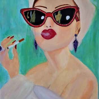 Painting titled "Femme avec cigarette" by Willemijn Mensens, Original Artwork, Acrylic