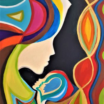 Painting titled "Colorful mother's b…" by Willemijn Mensens, Original Artwork, Acrylic