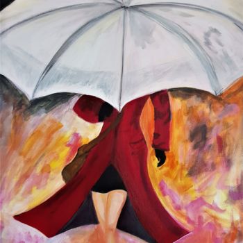 Peinture intitulée "Femme avec parapluie" par Willemijn Mensens, Œuvre d'art originale, Acrylique