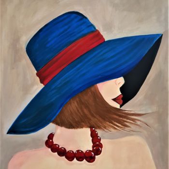 Schilderij getiteld "Femme avec chapeau…" door Willemijn Mensens, Origineel Kunstwerk, Acryl