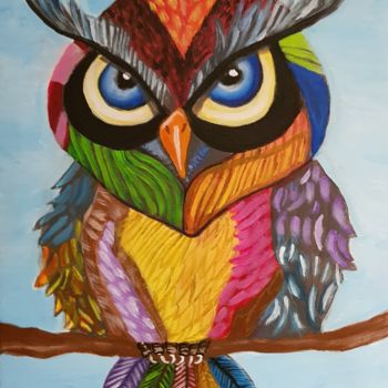 Painting titled "Owls ball" by Willemijn Mensens, Original Artwork, Acrylic