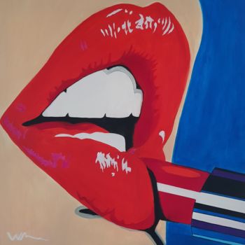 Painting titled "I love lipstick" by Willemijn Mensens, Original Artwork, Acrylic