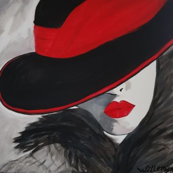 Painting titled "Feather girl" by Willemijn Mensens, Original Artwork, Acrylic