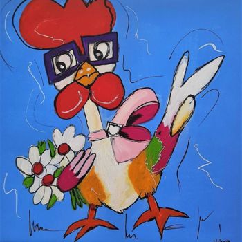 Schilderij getiteld "I feel like chicken…" door Willemijn Mensens, Origineel Kunstwerk, Acryl