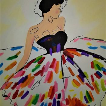 Painting titled "Stressing the dress" by Willemijn Mensens, Original Artwork, Acrylic