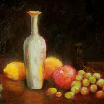 Painting titled "White Vase 2" by Willis Moore, Original Artwork, Oil