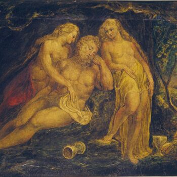 Painting titled "Loth et ses filles…" by William Blake, Original Artwork, Tempera