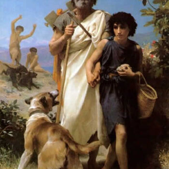 Schilderij getiteld "Homer and his giude" door William Bouguereau, Origineel Kunstwerk