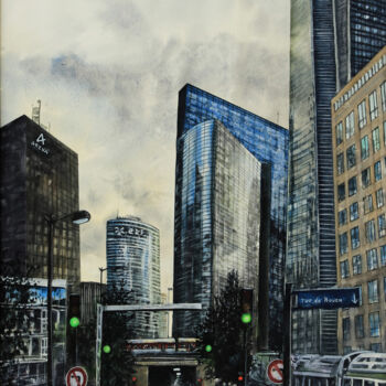 Painting titled "La Défense à Paris" by William Castaño, Original Artwork, Watercolor