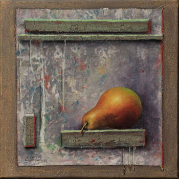 Painting titled "Es-Poire" by William Castaño, Original Artwork, Oil Mounted on Wood Stretcher frame