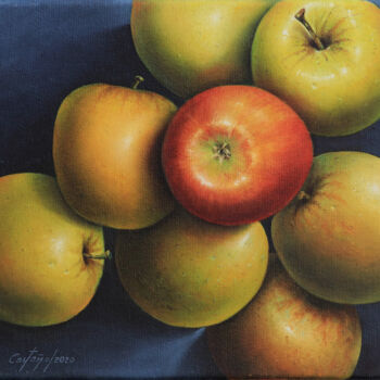 Peinture intitulée "Réunion de Pommes" par William Castaño, Œuvre d'art originale, Huile Monté sur Châssis en bois