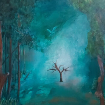 Painting titled "L' ARBRE A L OISEAU…" by William Marcheval, Original Artwork, Acrylic Mounted on Wood Stretcher frame