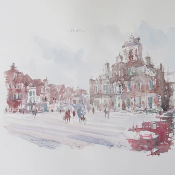 Pintura intitulada ""Delft""" por William Serafini, Obras de arte originais, Aquarela