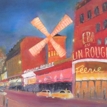 Schilderij getiteld "Le Moulin Rouge" door William Thielland, Origineel Kunstwerk, Olie