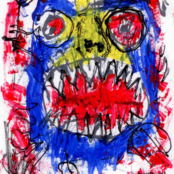 Painting titled "Vicious Blue Frog" by William Washburn, Original Artwork, Acrylic