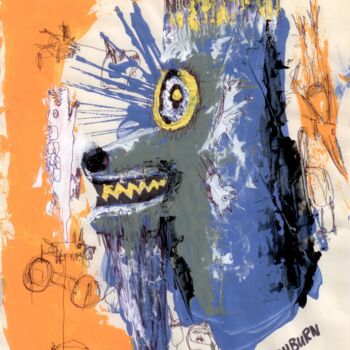 Dibujo titulada "Blue Dog Fear" por William Washburn, Obra de arte original, Acrílico