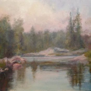 Картина под названием "Mountain lake" - William Dunn, Подлинное произведение искусства, Масло