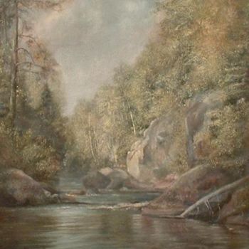 Painting titled "Big Stone Crossing" by William Dunn, Original Artwork, Oil