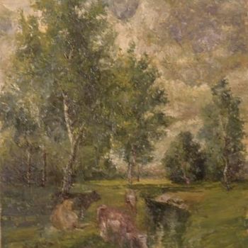 Картина под названием "Cow Creek" - William Dunn, Подлинное произведение искусства, Масло