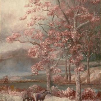 Painting titled "Crimson Winter" by William Dunn, Original Artwork, Oil