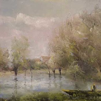 Ζωγραφική με τίτλο "Inondation dansune…" από William Dunn, Αυθεντικά έργα τέχνης, Λάδι