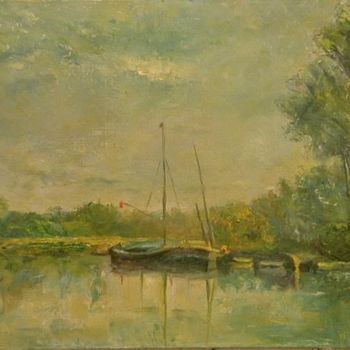 Painting titled "Boote auf de Oise" by William Dunn, Original Artwork, Oil