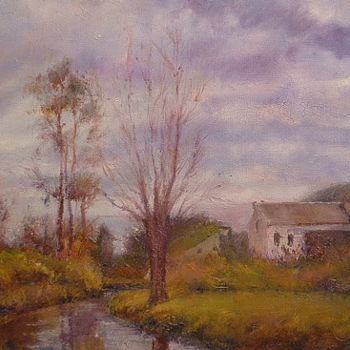 Pintura intitulada "Landscape with smal…" por William Dunn, Obras de arte originais, Óleo