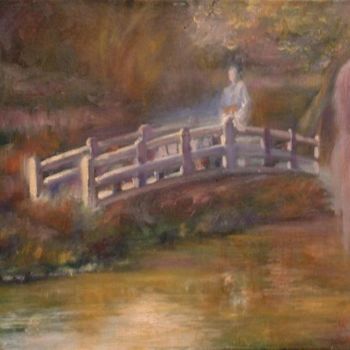 Painting titled "Refecting Geisha" by William Dunn, Original Artwork, Oil
