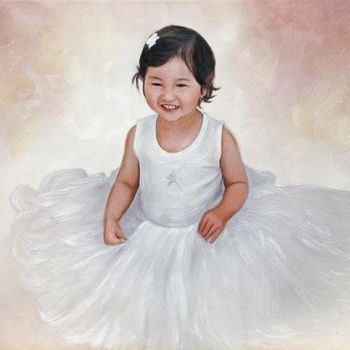 Painting titled "Girl in White" by William Everly, Original Artwork, Oil