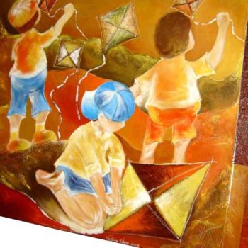 Peinture intitulée "Os meninos e as pip…" par Williane Tabosa, Œuvre d'art originale