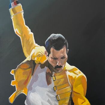 Painting titled "Freddie Mercury" by Willy Porée, Original Artwork, Acrylic Mounted on Wood Stretcher frame