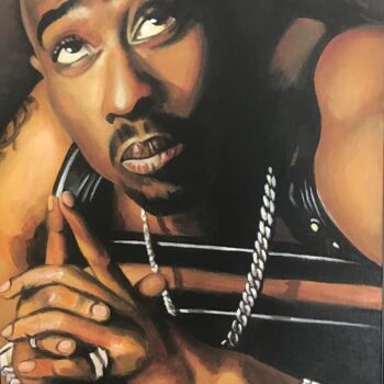 Pintura intitulada "Tupac Shakur" por Willy Porée, Obras de arte originais, Acrílico Montado em Cartão