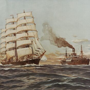 Pittura intitolato "La flotte allemande…" da Willy Stöwer, Opera d'arte originale, Olio
