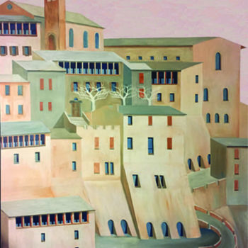 Malerei mit dem Titel "Bergdorf in den Abr…" von Wilow, Original-Kunstwerk, Acryl