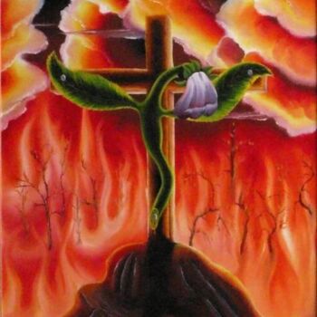 Painting titled "Flor crucificada" by Wilson Caetano Pereira, Original Artwork, Other