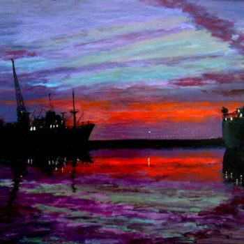 Peinture intitulée "Docks Sunset" par Wilt, Œuvre d'art originale
